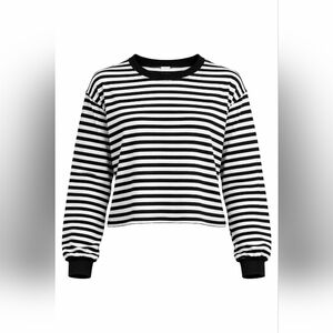 Women's Small- long sleeve shirt black white sweater cropped